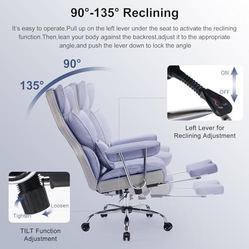 Efomao Executive Office Chair for Heavy People, High Back Computer Chair with Foot Rest, Height Adjustable PU Leather Office Chair,Big and Tall Office Chair (Purple) - color: Purple