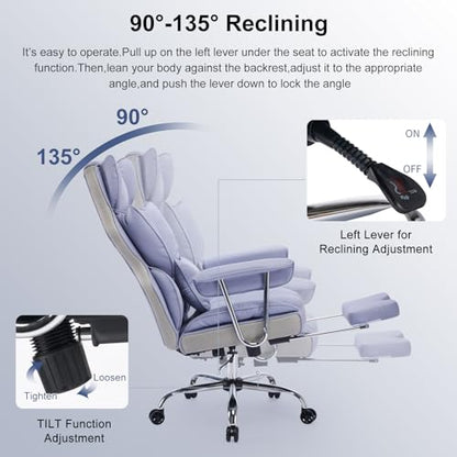Efomao Executive Office Chair for Heavy People, High Back Computer Chair with Foot Rest, Height Adjustable PU Leather Office Chair,Big and Tall Office Chair (Purple) - color: Purple