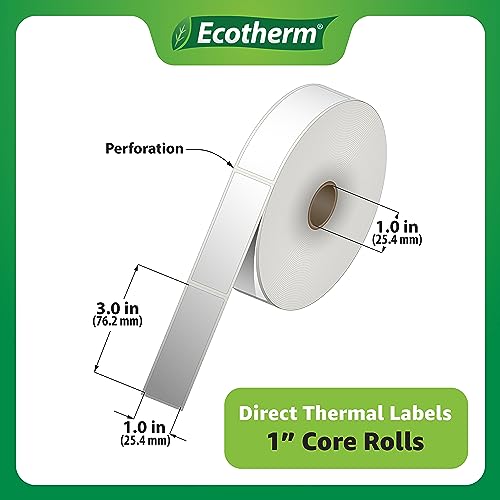 1" x 3" Thermal Labels | 6 Rolls | 5040 Labels | fits Zebra, Godex, Arkscan, iDPRT, Offnova Thermal Label Printers and More | Blank White Adhesive Stickers by Ecotherm - size: 1 x 3 White - 5040 Labels