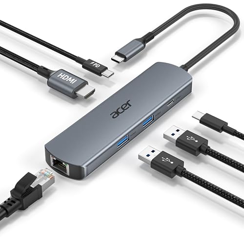 acer 6 in 1 USBC Hub with Ethernet, 4K@60Hz USBC to HDMI Multiport Adapter