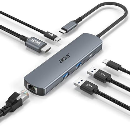 acer 6 in 1 USBC Hub with Ethernet, 4K@60Hz USBC to HDMI Multiport Adapter