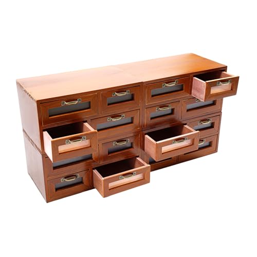 Vintage Wooden Drawers Organizer, 16-Drawer Desktop Storage Box With Drawers, Iron Label Holders, Apothecary Cabinet For Countertop Tea Coffee Pod Storage(16-Drawer/Brown2) - size: 16-Drawer/Brown2
