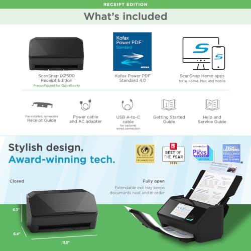 ScanSnap iX2500 Receipt Edition Wireless or USB High-Speed Scanner, Black - color: ScanSnap iX2500 Receipt Edition
