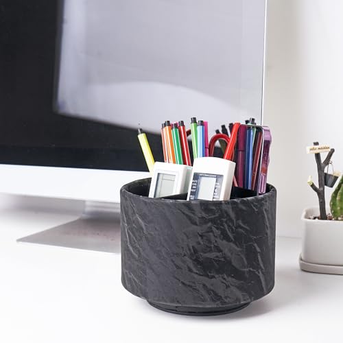 Round Leather Art Supply Organizer,Remote Control Holder,360 Degree Spinning,Multi-Functional Pencil Holder,4 Compartments Desktop Stationary Organizer(1-Hill Black) - color: 1-Hill Black