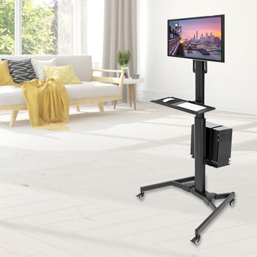 Mount-It! Computer Cart Mobile Desk Workstation with Monitor Mount for Screen up to 32", Rolling Computer Desk PC Cart, Keyboard & Mouse Tray, Rolling Stand with Adjustable CPU Holder, 63.5" Tall - style: 1 Monitor