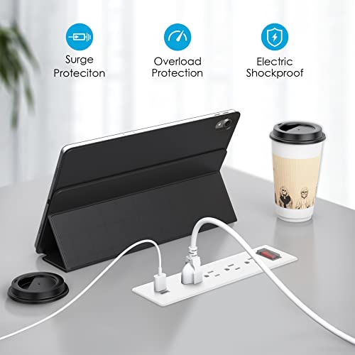 Conference Recessed Power Strip Waterproof,Furniture Recessed Power Strip with 4 Outlets,2 USB,Table Surge Protector,Flush Mount Water Resistant,6ft Cable with Flat Plug - color: White, size: 4 Outlets