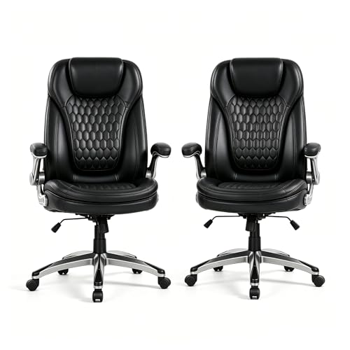 Executive Office Chair-Ergonomic Computer Desk Chair, High Back Leather Chair Swivel Home Office Chair Set of 2, Black - color: Black, size: set of 2