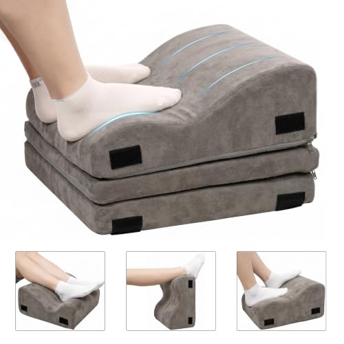 Foot Rest for Under Desk, Ergonomic 3-in-1 Height Adjustable, Non-Slip Base & Washable Cover for Office/Gaming, Gray - color: Grey