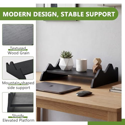 Wenqik Solid Pine Wood Laptop Riser, 14.2" Wooden Laptop Stand for Desk - style: Mountains Design