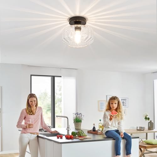 Tbaoinal Semi Flush Mount Ceiling Light with Diamond Glass Shade, 36-Faceted Panels Create Starburst Effect, 1200LM LED Bulb Included Matte Black Ideal for Hallway Entryway Kitchen Bathroom Bedroom - color: Matte Black