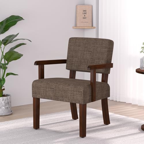 FAGAGA Accent Chair, Armchair with Solid Wood Frame and Legs, Brown - color: Linen Brown, size: One Chair