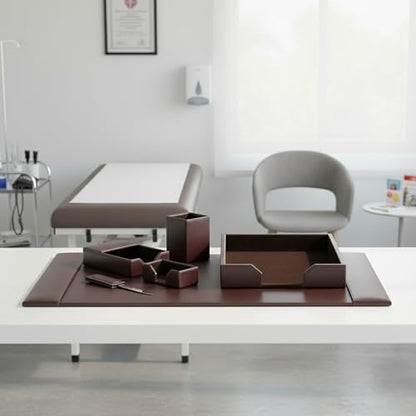 Dacasso Bonded Set Luxury Leather Desk Pad & Desk Organization Essentials, 6 Piece, Dark Brown - color: Dark Brown, style: 6 Piece