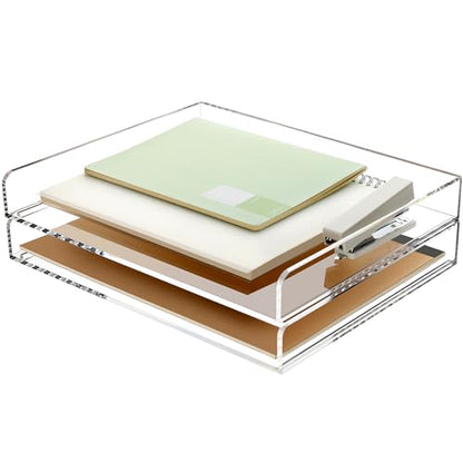 2 Pack- Stackable Paper Letter Tray, A4 File Tray Desk Organizer, Acrylic - style: Thin 2 Tier Trays