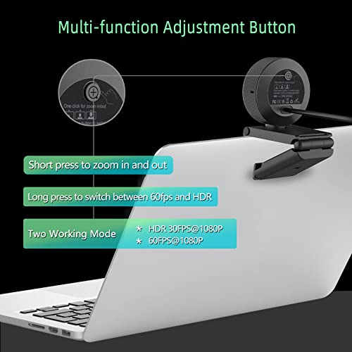 Angetube 1080p Webcam with Ring Light for Streaming, USB 60FPS Web Camera | 5X Digital Zoom, HDR-1080P@30FPS or 1080P@60FPS, Auto Light Correction, HD Web Cam w/ Microphone for PC Laptop Mac Desktop