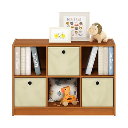Furinno Basic 6-Cube Book Shelf with Open Shelf, 3 x 2, Light Cherry - color: Light Cherry/Ivory, size: 6-Cube with Bin