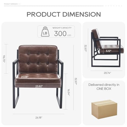 COLAMY Mid Century Modern Accent Chair, Comfy Living Room Chairs, Brown Leather Accent Chair, Faux Leather Reception Armchair with Metal Legs for Living Room Bedroom Reception Waiting Room, Brown - color: Brown, size: Set of 1