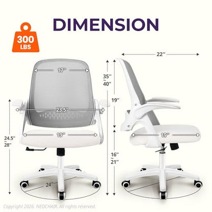 NEO CHAIR Office Desk Chair, Ergonomic Mesh with Flip-Up Armrests, Ivory - color: Ivory