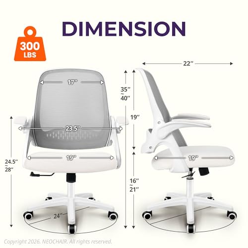 NEO CHAIR Office Desk Chair, Ergonomic Mesh with Flip-Up Armrests, Ivory - color: Ivory