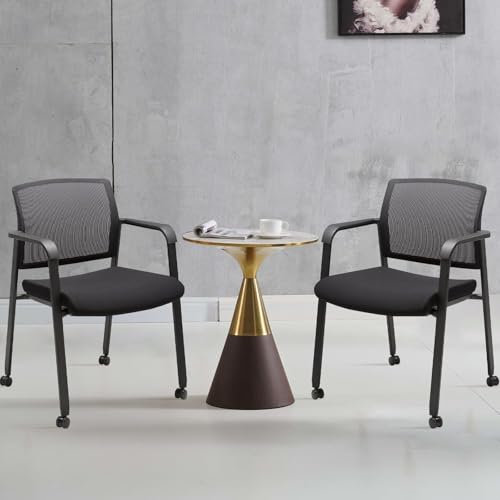 CLATINA Mesh Back Guest Reception Arm Chairs with Wheels, Waiting Room Chairs with Upholstered Fabric Seat and Ergonomic Lumbar Support for Office Conference School Church Black (2 Pack) - color: Black_wheels, size: 2pack