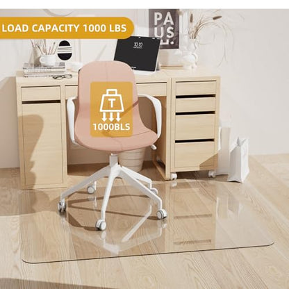 [Tempered Glass] Glass Office Chair Mat for Carpet Heavy 57" x 42"-1/5" Thick Premium Tempered Glass Duty Hard Glass Chair Mats -for Office Chair on Carpet or Hard Floor with 4 Anti-Slip Pads - size: 57" x 42"