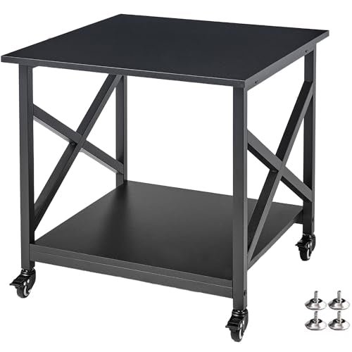 Fannova 2 Tier Large Printer Stand 23.6"x23.6"x22.6" with Storage Shelf | Heavy Duty 3D Printer Table with Industrial Wheels - All 4 Lock, Home Office Rolling Printer Cart, Mini Fridge Stand, Black - color: Black