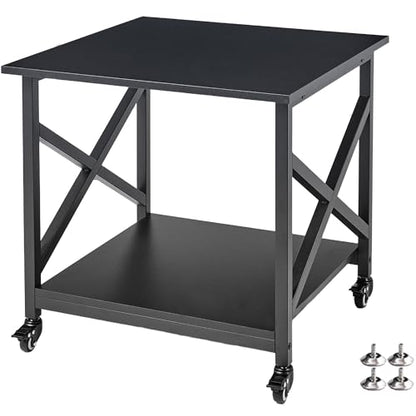 Fannova 2 Tier Large Printer Stand 23.6"x23.6"x22.6" with Storage Shelf | Heavy Duty 3D Printer Table with Industrial Wheels - All 4 Lock, Home Office Rolling Printer Cart, Mini Fridge Stand, Black - color: Black