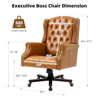 Upgraded 2026 Executive Desk Chair, Ergonomic Recliner Chair,Brown | Faux Leather Wingback Home Office Chair with Nail Head Trim & Tufted Back, Big and Tall Office Chair for Home and Living Room - color: Brown, style: Modern