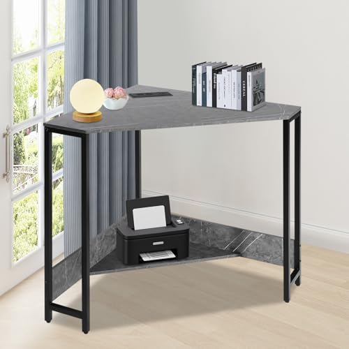 Corner Desk with Outlets and USB Ports, Small Space Saving Computer Desk, Modern Design with Excellent Load Bearing for Home Office