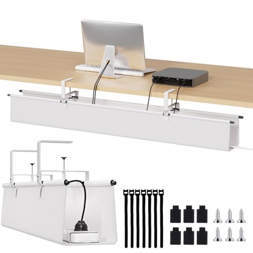 Under Desk Cable Management Tray, 48" Fabric Wire Cord Organizer, White - color: White, size: 48'' L