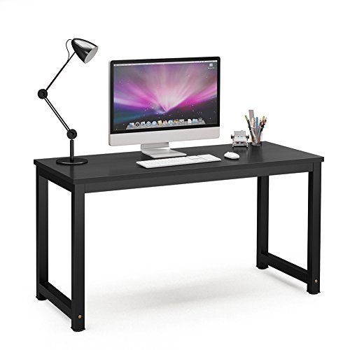 Tribesigns Computer Desk, 55 inch Large Office Desk Computer Table Study Writing Desk for Home Office, Black + Black Leg - color: Black, size: 55*23.6 inch