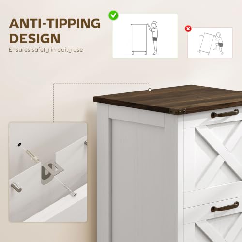 HOMCOM 2 Drawer Vertical File Cabinet with Silent Slides, Distressed White - color: Distressed White