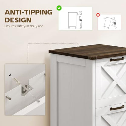 HOMCOM 2 Drawer Vertical File Cabinet with Silent Slides, Distressed White - color: Distressed White