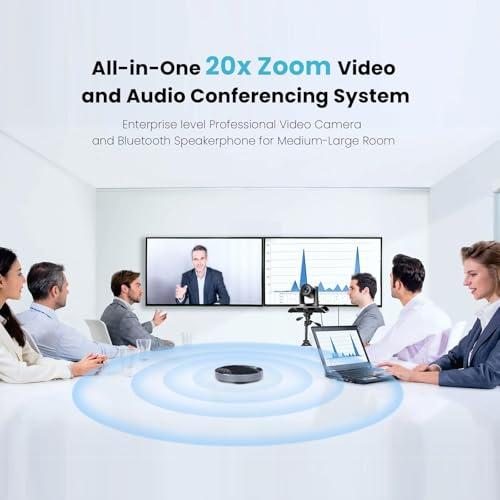 20x Zoom Conference Room Camera System TONGVEO All-in-1 Video and Audio Conferencing System 20X Optical Zoom USB3.0 HDMI PTZ Camera and Conference speaker with microphone Bundle for large Meeting Room - color: Ink