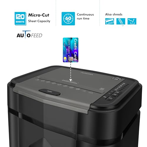 Aurora High Security 120-Sheet Auto Feed Micro-Cut Paper and Credit Card Shredder with 5 Gallon Pullout Basket / 60 Minutes/Security Level P-5 - style: 120-Sheet Auto Feed MicroCut / P5