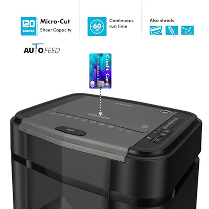 Aurora High Security 120-Sheet Auto Feed Micro-Cut Paper and Credit Card Shredder with 5 Gallon Pullout Basket / 60 Minutes/Security Level P-5 - style: 120-Sheet Auto Feed MicroCut / P5
