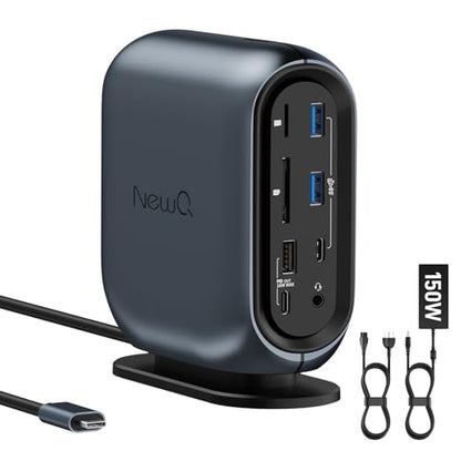 16-in-1 Universal Docking Station for All Laptops with 150W Power Adapter, Triple Monitor for Mac, Windows, ChromeOS, Linux, Dual HDMI, DP, 10Gbps USBC USBA, Gigabit Ethernet, SD/TF, Audio