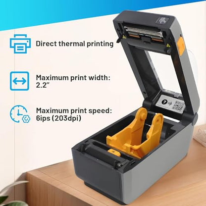 Zebra ZD410 203dpi Direct Thermal Desktop Monochrome Printer Print Width of 2 in Ethernet USB Connectivity, USB Host - ZD41022-D01000EZ