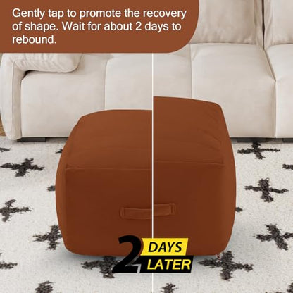 MeMoreCool Square Stuffed Pouf Ottoman Foot Rest, Floor Pouf Foot Stool with Foam Chunk Filling, Soft Stuffed Ottoman Footrest for Living Room, Coffee - color: Striped Coffee