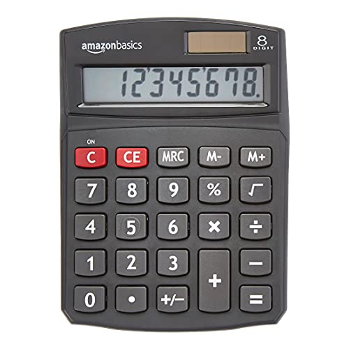 Amazon Basics LCD 8-Digit Desktop Calculator, Portable and Easy to Use, Black, 5-Pack - size: 5