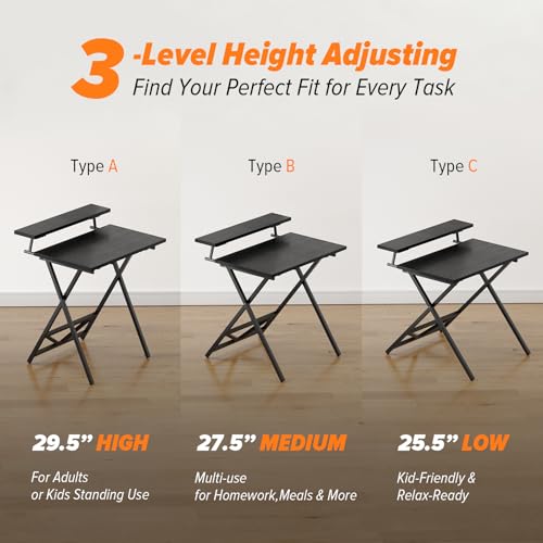 WOHOMO Folding Computer Desk with Monitor Stand, Adjustable Height, Black | Foldable Table Small Office Desk for Bedroom, Space Saving Desk for Home Office, Easy Assembly - color: Black
