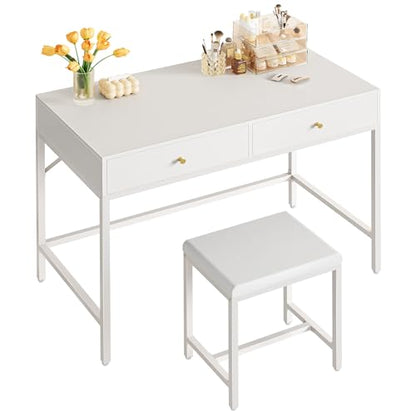 SUPERJARE 35.4" White Desk with 2 Drawers, Modern Makeup Vanity - color: White, size: 35.4 inch