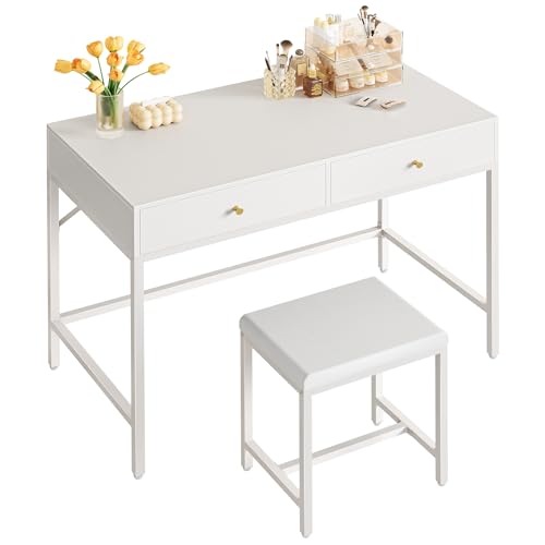 SUPERJARE 35.4" White Desk with 2 Drawers, Modern Makeup Vanity - color: White, size: 35.4 inch