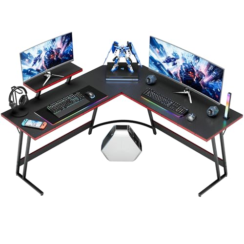 Homall L Shaped Gaming Desk Computer Corner Desk PC Gaming Desk Table | with Large Monitor Riser Stand for Home Office Sturdy Writing Workstation (Black, 51 Inch) - color: Black, size: 51 Inch