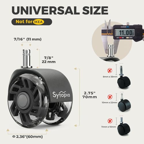 Office Chair Wheels Replacement, 2.5 Inch Universal Casters for Hardwood Floors & Carpet, Heavy Duty, Quiet, Scratch-Free, Fits Most Chairs, Easy Install, Set of 5.Dark Grey - style: 2.5 inch-Dark Grey