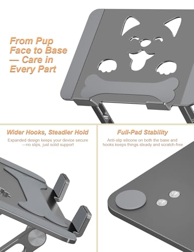 Aoviho Aluminum Laptop Stand for Desk Fit for All 10"-17.3" Laptops, Grey | Height-adjustable Notebook Holder, Ergonomic Computer Riser with Unique Puppy Cooling Vent, for Mac, Dell, Lenovo, HP - color: Gray