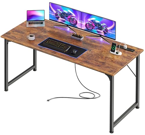 PRAISUN 55 X 20 Inch Computer Desk, Power Outlets, USB-C, Rustic Brown - color: Rustic Brown, size: 55inch