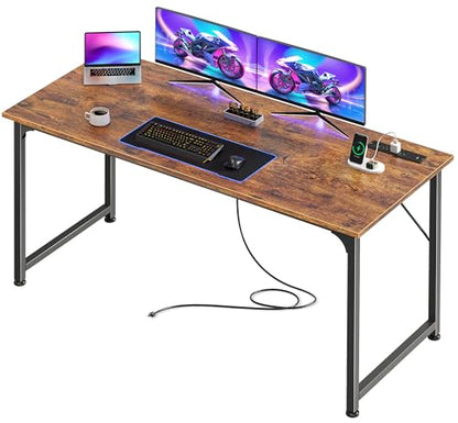 PRAISUN 55 X 20 Inch Computer Desk, Power Outlets, USB-C, Rustic Brown - color: Rustic Brown, size: 55inch