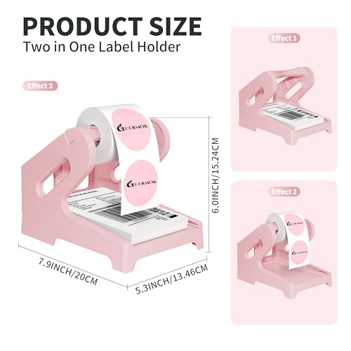 Guermok Thermal Shipping Label Holder for Rolls & Fan-Fold Fragile Stickers | Label Roll Stand for Shipping, Desktop Printer Holder-Home Office Accessory, Sticker Dispenser for Holographic Labels (Pink) - color: Pink