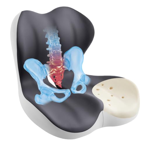 Cool & Dry Seat Cushion & Back Support for Coccyx & Lumbar Relief - color: Gray/White Airflow