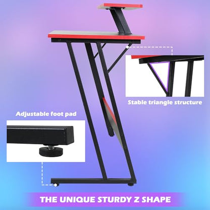Gaming Desk L Shaped Desk, 50.4” Large Computer Desk with Shelves & Carbon Fiber Desktop, Wood Computer Table Writing Work PC Desk for Bedroom Office Dorm Small Space, Black - color: Black